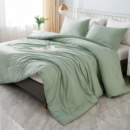 Comforter Full Size Set Sage Green, 3 Pieces Lightweight Bed Solid Summer Bedding Comforters & Sets, Soft All Season Quilt Blanket (79X90In Comforter & 2 Pillowcases)