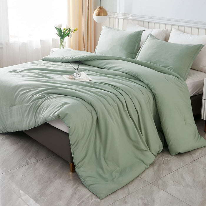 Comforter Full Size Set Sage Green, 3 Pieces Lightweight Bed Solid Summer Bedding Comforters & Sets, Soft All Season Quilt Blanket (79X90In Comforter & 2 Pillowcases)