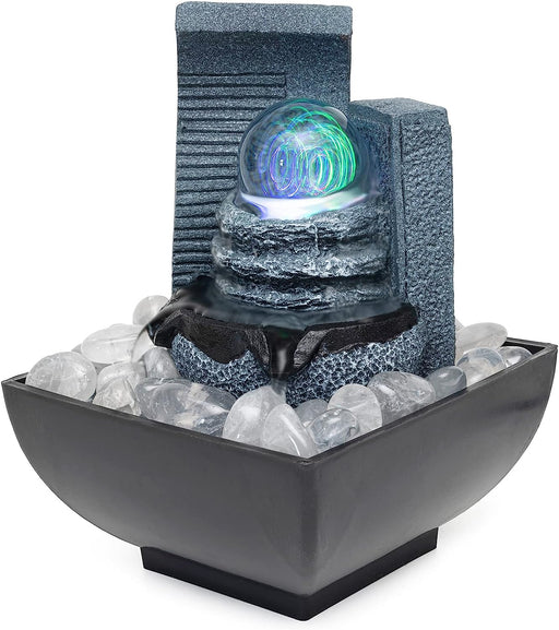Tabletop Fountain, Indoor Desktop Waterfall, Zen Meditation Relaxation Soothing Feng Shui Fountain with Colorful LED Lights & Clear Quartz Set for Home Office Bedroom Decor