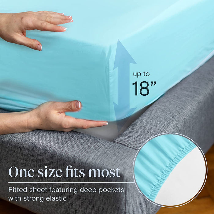 6 PC Sheet Set Sheets Deep Pockets 18" Eco Friendly Wrinkle Free Sheets Machine Washable Hotel Bedding Silky Soft - Aqua Queen