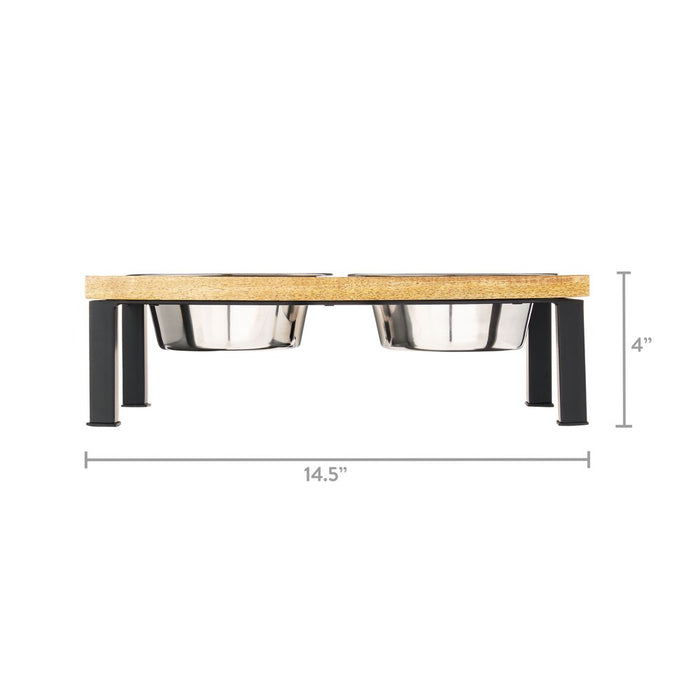 Elevated Stainless Steel Dog Bowls, Wood Finish, Medium