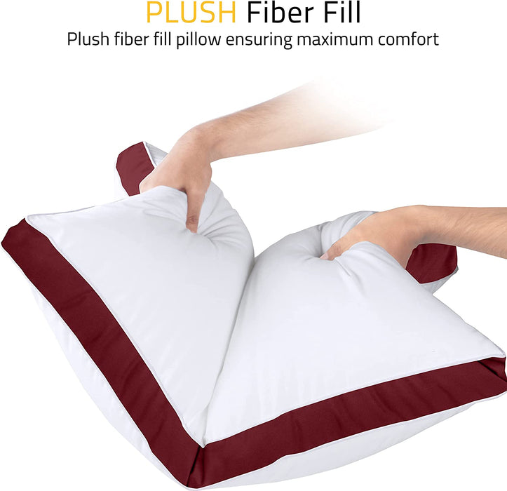 Bed Pillows for Sleeping Queen Size (Burgundy), Set of 2, Cooling Hotel Quality, Gusseted Pillow for Back, Stomach or Side Sleepers