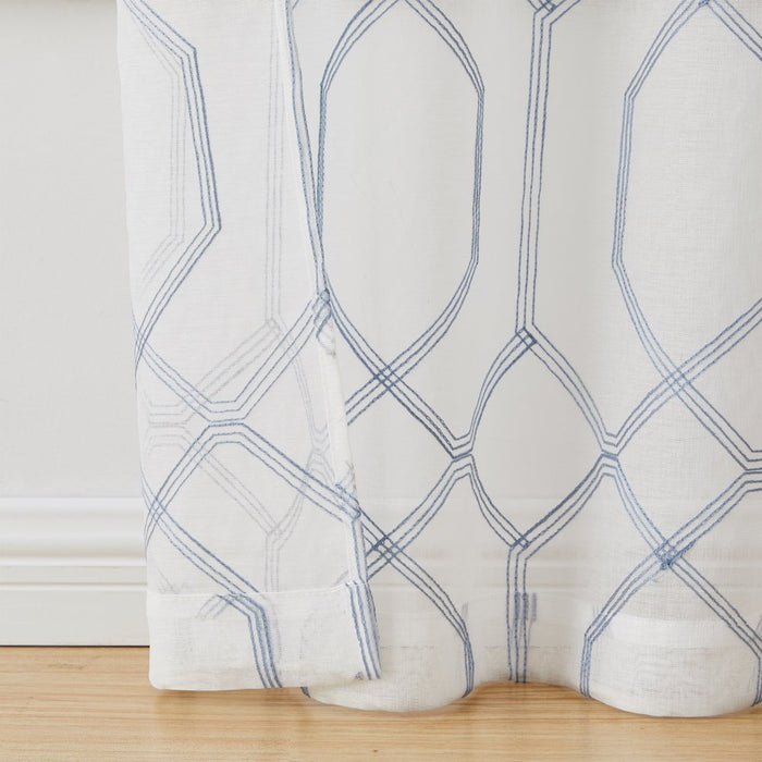 Mainstays Modern Blue Geometric Rod Pocket Sheer Curtain Set, 28" X 84" (4 Panels)