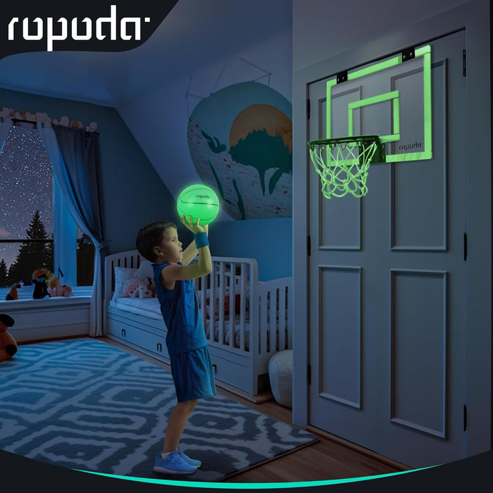Mini Basketball Hoop - Glow in the Dark, over the Door Basketball Hoop Indoor, Indoor Basketball Hoop Backboards for Teens and Adults, Mini-Basketball Hoop for Kids with Ball and Pump