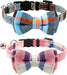 Breakaway Cat Collar with Cute Bow Tie and Bell, Plaid Patterns, 1 Pack Girl Boy Kitty Safety Collars, Blue