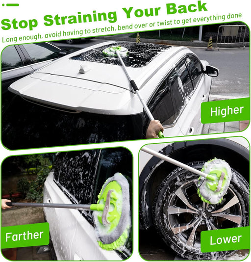 62" Car Wash Brush Kit Mitt Mop Sponge with Long Handle Chenille Microfiber Car Cleaning Brush Kit Supplies Car Washing Mop Kit Car Care Kit of Scratch-Free Replacement Head for Car RV Truck