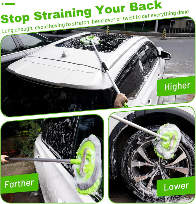 62" Car Wash Brush Kit Mitt Mop Sponge with Long Handle Chenille Microfiber Car Cleaning Brush Kit Supplies Car Washing Mop Kit Car Care Kit of Scratch-Free Replacement Head for Car RV Truck