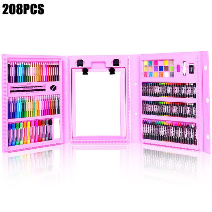 208 PCS Kid Draw Set Colored Pencil Crayon Watercolors Pens with Drawing Board Drawing Set Toy School Supplies Kid Gifts