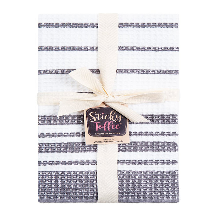 Sticky Toffee Cotton Waffle Weave Kitchen Towels, Gray, 3 Pack, 28 in X 16 In