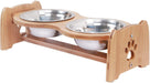 Raised Pet Bowls for Cats and Dogs, Adjustable Bamboo Elevated Dog Cat Food and Water Bowls Stand Feeder with 2 Stainless Steel Bowls and anti Slip Feet (Height 5.1" to 7.5" to 10")