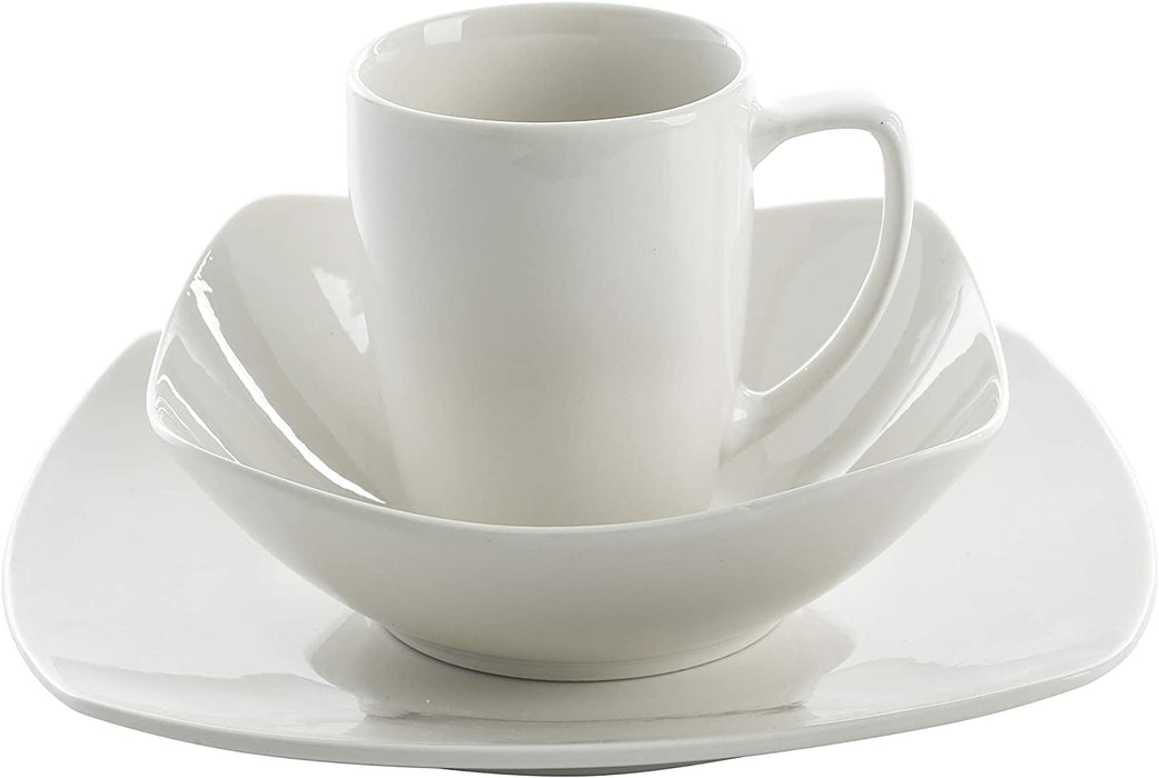 Gibson Home Amelia Court Porcelain Dinnerware Set, Service for 4 (12Pcs), White (Soft Square)