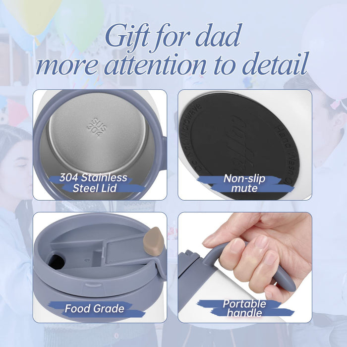 Dad Mug,Gift for Dad and Men, Best Dad Ever Mug, Insulated Travel Tea Mug with Handle and Lid, Dad Mug for Birthday Christmas Fathers Gifts Day from Wife Daughter Son.