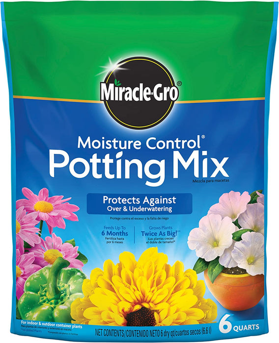 Miracle-Gro Moisture Control Potting Mix - Soil for Indoor & Outdoor Containers, Added Fertilizer Feeds up to 6 Months, 8 Qt.