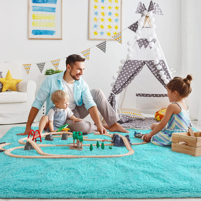 Ultra Soft Fluffy Area Rug for Bedroom Living Room Home Decor, Plush Shaggy Rug for Playroom Dorm Room, Upgraded Furry Rugs for Teen Girls Kids Room Decor, Nursery Rug, 4X6 Feet Teal Blue