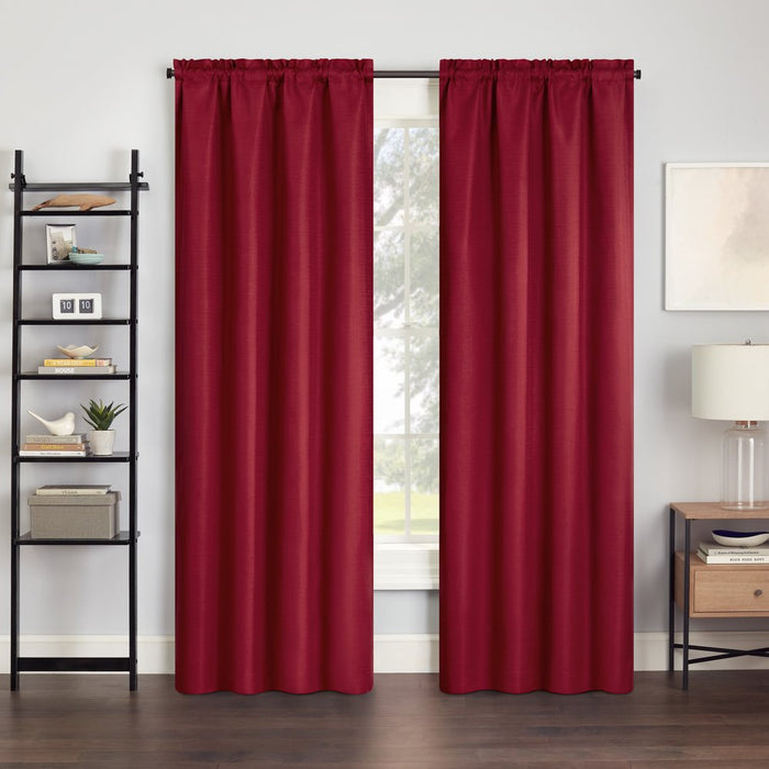 Eclipse Samara Solid Color Blackout Rod Pocket Single Curtain Panel, Chili Red, 42 X 54