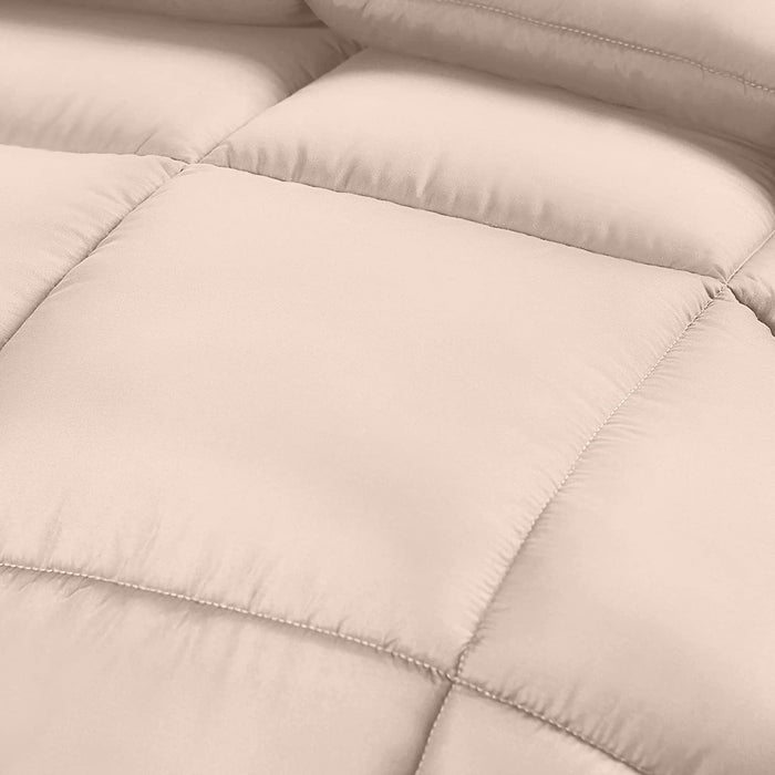 Comforter Duvet Insert - Quilted Comforter with Corner Tabs - Box Stitched down Alternative Comforter (Queen, Beige)