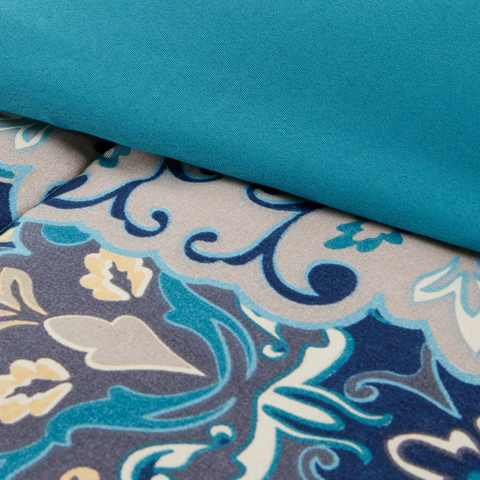 Modern Threads 8 Piece Reversible Bed in a Bag, Deep Blue Damask, Granada, Queen