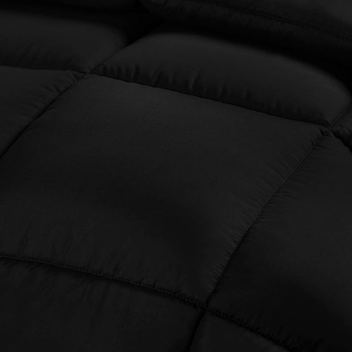 Comforter Duvet Insert - Quilted Comforter with Corner Tabs - Box Stitched down Alternative Comforter (Black/Grey, Queen)