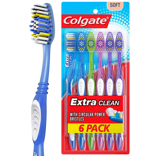 Colgate Extra Clean Toothbrush, Soft Toothbrush for Adults, 6 Count (Pack of 1)