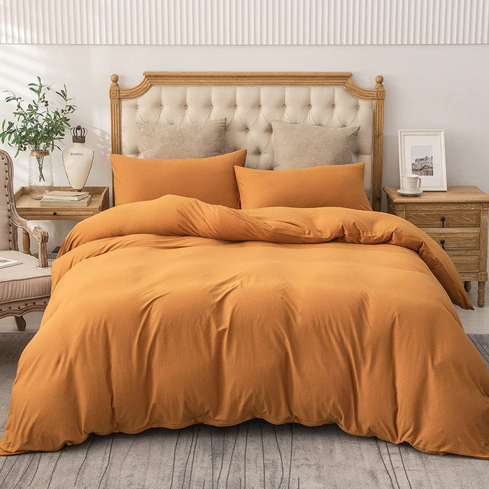 Jersey Knit Duvet Cover Set 100% T-Shirt Cotton Super Soft Comfy 3Pc Bedding Set with Zipper Closure (Solid Burnt Orange, King)