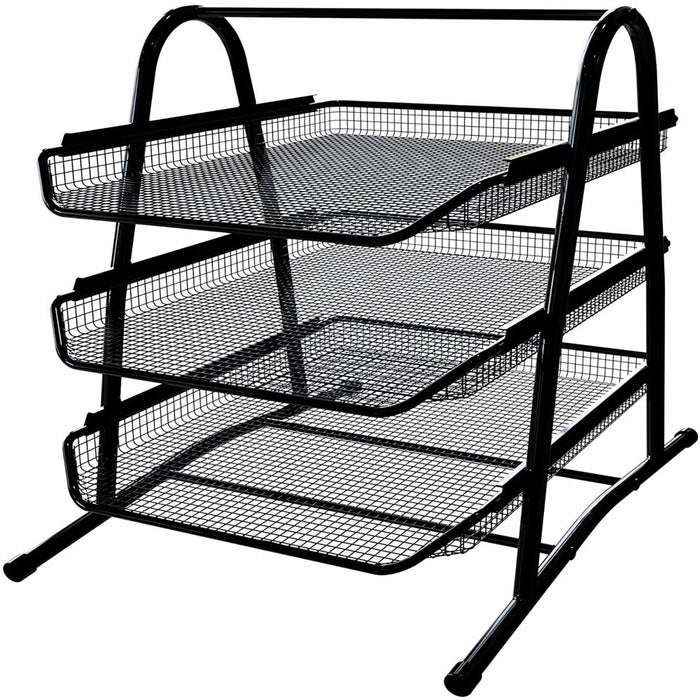 3 Tier Paper Tray Organizer for Desk, Black Stackable File Rack Metal Mesh Letter Trays, Multifunctional Metal Grid Document Holder and Storage for Office Desktop Organization and Accessories
