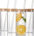 4 Set 20 OZ Drinking Glasses with Bamboo Lids and Straws, Borosilicate Glass Tumbler Cups - Tall Clear Iced Coffee Cups for Smoothie, Water, Juice, Coffee Bar Accessories - Cute Gifts, Reusable