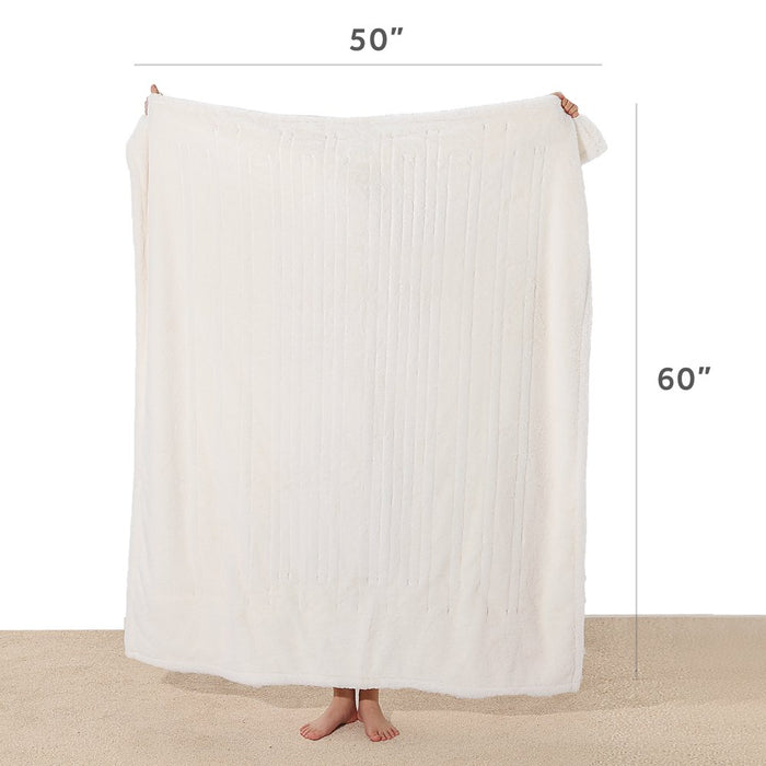 Sunbeam White Faux Fur Heated Throw