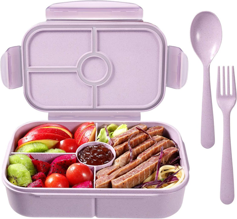 Bento Box for Kids Lunch Containers with 4 Compartments Kids Bento Lunch Box Microwave/Freezer/Dishwasher Safe (Flatware Included,Light Blue)