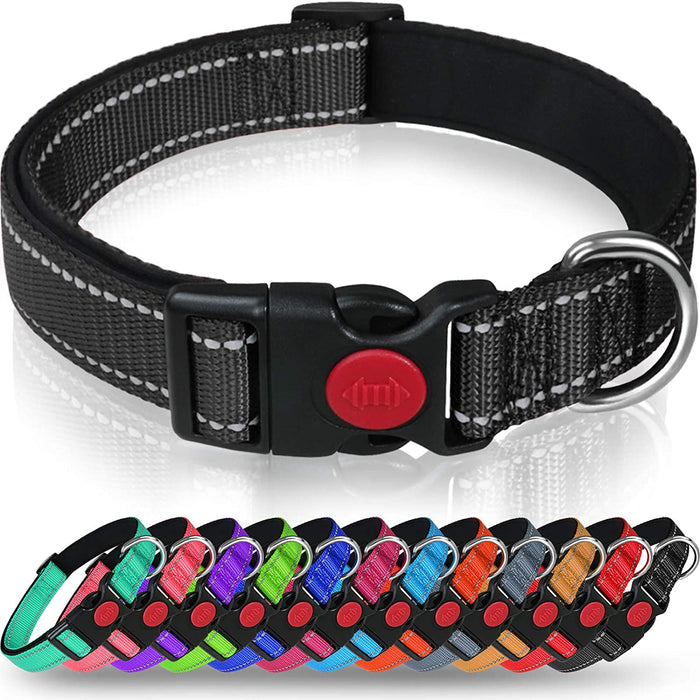 Reflective Dog Collar with Safety Locking Buckle, Adjustable Nylon Pet Collars for Extra Large Dogs, Red