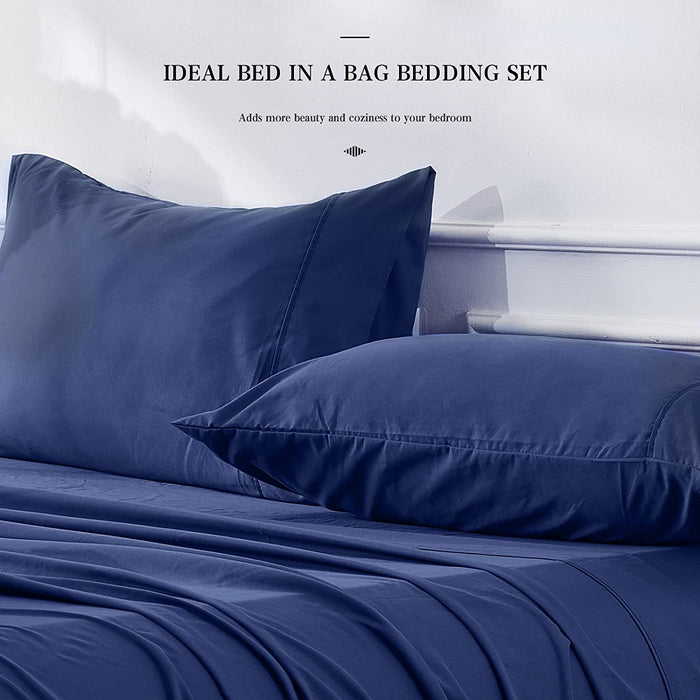 Full Size 7 Pieces Bed in a Bag Bedding Set - Lightweight Blue Comforter Set, All Season Ultra Soft down Alternative Bedding Comforter Set with Comforter, Pillowcase, Flat Sheet, Fitted Sheet