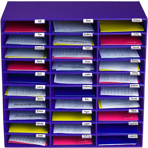 30-Slot Classroom Paper Literature Organizer File Sorter, Purple