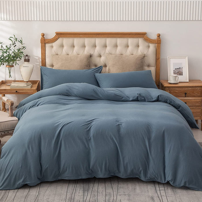 Jersey Knit Duvet Cover Set 100% T-Shirt Cotton Super Soft Comfy 3Pc Bedding Set with Zipper Closure (Solid Cerulean Blue, King)