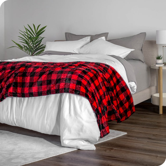 Microplush Fleece Blanket, Plush, Ultra Soft, Twin/Twin XL, Chester Buffalo Plaid - Red/Black