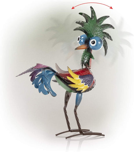MZP390 Glossy Rooster Statue Outdoor Garden, Patio, Deck, Porch-Yard Art Decoration, 7" L X 16" W X 19" H, Multicolor