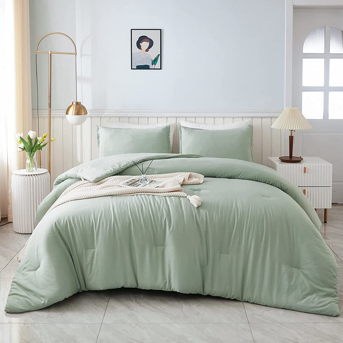 Comforter Full Size Set Sage Green, 3 Pieces Lightweight Bed Solid Summer Bedding Comforters & Sets, Soft All Season Quilt Blanket (79X90In Comforter & 2 Pillowcases)