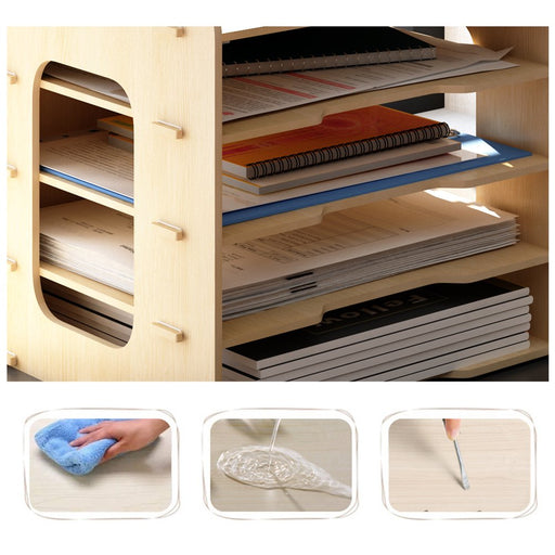 7 Tier Wood Office Paper Organizer for Desk Desktop File Holder Desk Letter Tray & A4 Paper Holder Document Storage