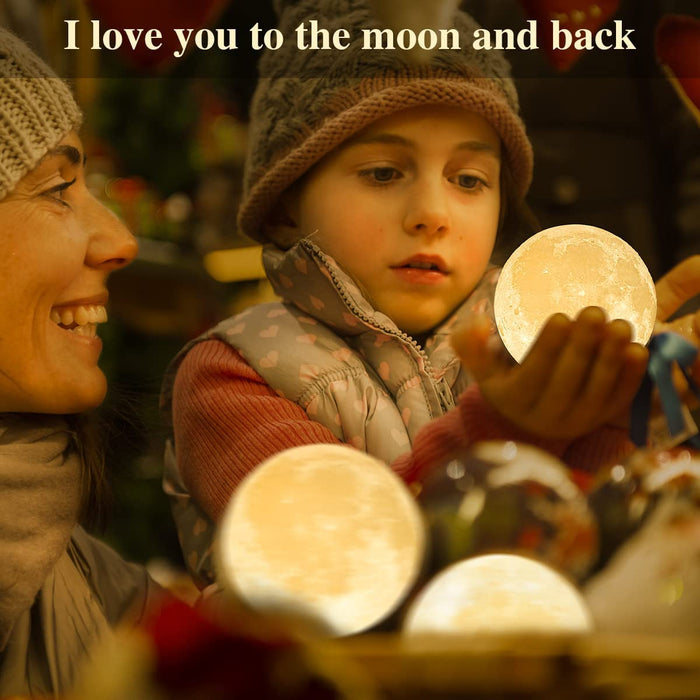 Balkwan Moon Lamp 3.5 Inches 3D Printing Moon Light Uses Dimmable and Touch Control Design,Romantic Funny Birthday Gifts for Women,Men,Kids,Child and Baby. Rustic Home Decor Rechargeable Night Light