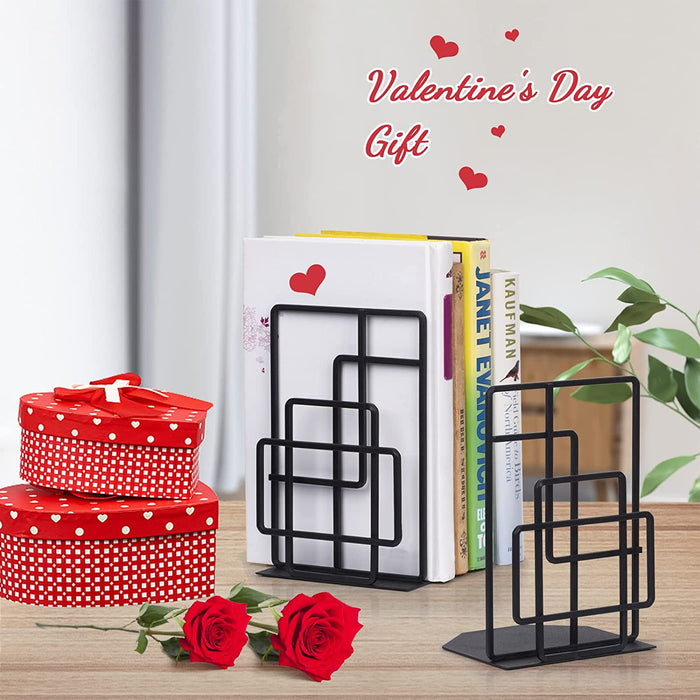 Book Ends Heavy Duty, Decorative Black Bookends for Shelves, Window Lattice Design