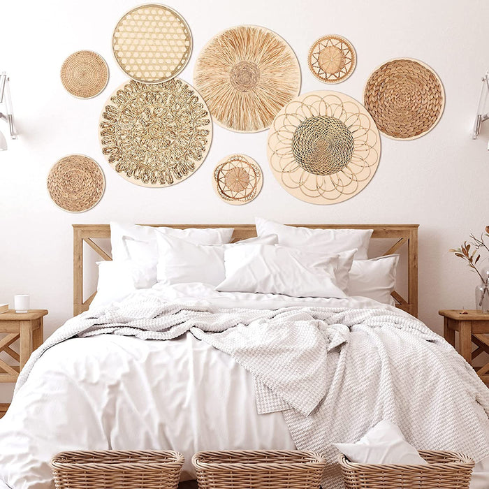 9 Pcs Boho Basket Wall Decals round Modern Peel and Stick Removable Decal Adhesive Nursery Decor for Bedroom Living Room Office Wall, Just Stickers (Retro Style)