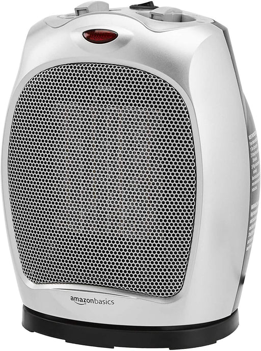 1500W Oscillating Ceramic Heater with Adjustable Thermostat, Silver