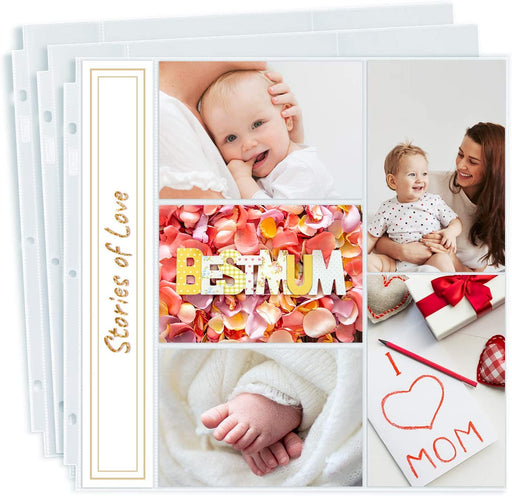 Photo Album Refill Pages 12X12 - (4X6 Landscape, 25 Pack) Holds 300 4X6" Photos, 4X6 Photo Sleeves for 3 Ring Binder, D-Ring Scrapbook Album 12X12, Archival Quality Page Protectors 12X12