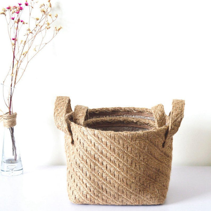 Household DIY Handmade Woven Storage Baskets Flower Pot Jute Cloth Sundries Holder Underwear Toy Container Storage Basket