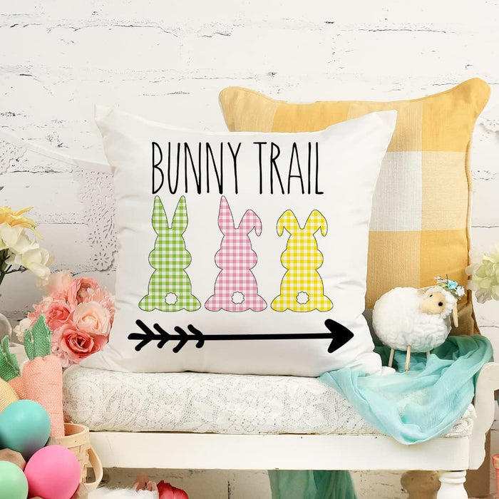 Easter Buffalo Plaid Pillow Covers 18X18 Set of 4 Easter Decorations for Home Bunny Truck Hello Peeps Hip Hop Pillows Easter Decorative Throw Pillows Spring Easter Farmhouse Decor