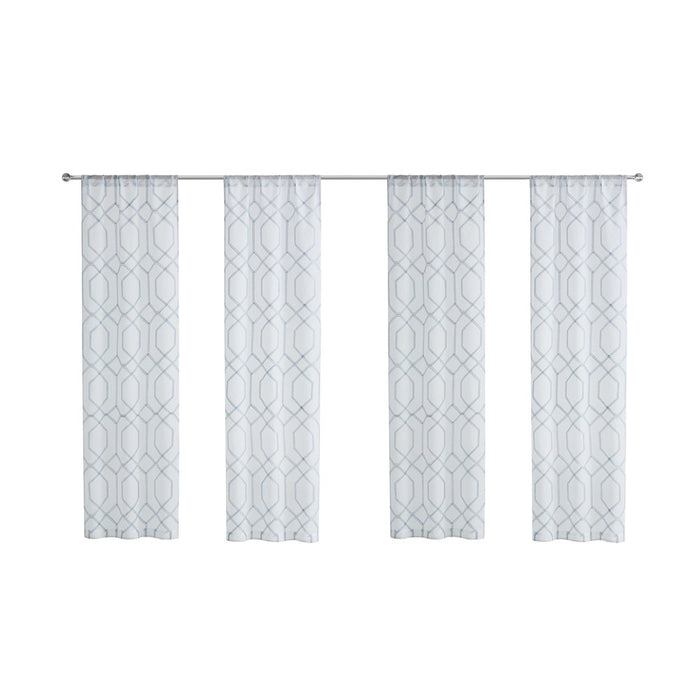 Mainstays Modern Blue Geometric Rod Pocket Sheer Curtain Set, 28" X 84" (4 Panels)