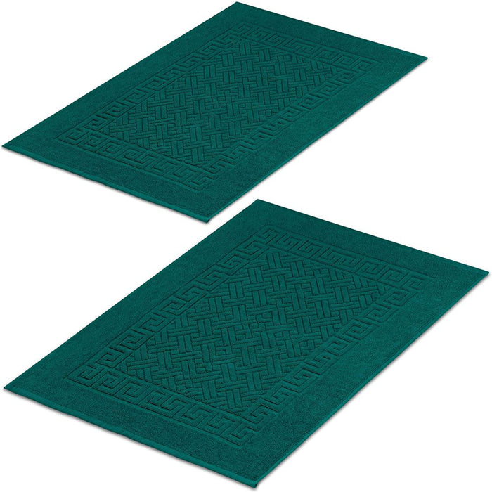 2 Towel Bath Mats, 100% Cotton Jacquard Design, 20 X 30 Inches, Teal Green