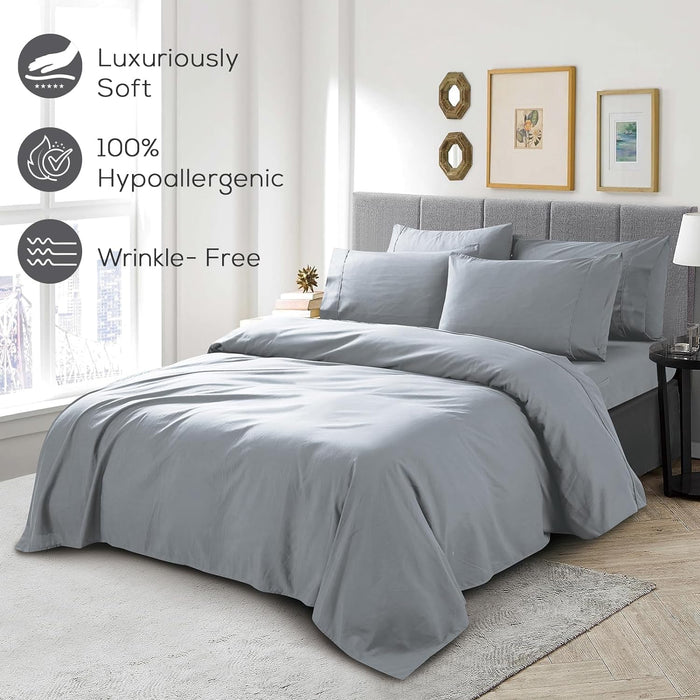 Mueller Ultratemp King Size Sheets Set, Super Soft 1800, 6 Piece, Deep Pocket up to 16" Bed Sheets, Transfers Heat, Breathes Better, Hypoallergenic, Wrinkle, Light Grey