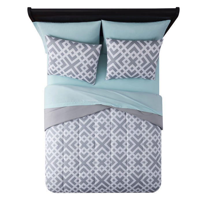 Mainstays Gray Geometric 6 Piece Bed in a Bag Comforter Set with Sheets, Twin