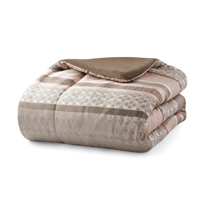 Mainstays 7-Piece Princeton Woven Jacquard Comforter Set, Blush Stripe, Full/Queen