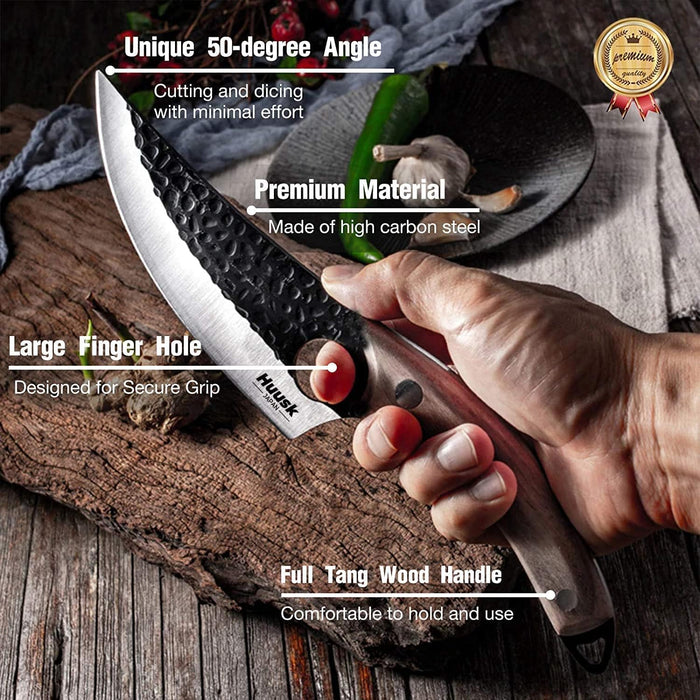 Huusk Viking Knives, Japanese Style Meat Cleaver Knives, Forged Boning Knife with Sheath, High Carbon Steel Chef Knives for Kitchen, Camping or BBQ