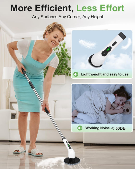 Electric Spin Scrubber, Cordless Cleaning Brush with 9 Replaceable Brush Heads, 1.5H Power Dual Speed, Shower Scrubber with Extension Handle for Bathroom Tub Tile Floor Car